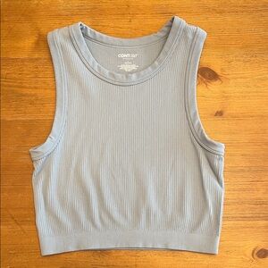 Ribbed Crop Tank Top — Dusty Blue